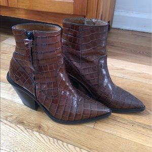 Croc Leather Ankle Boots